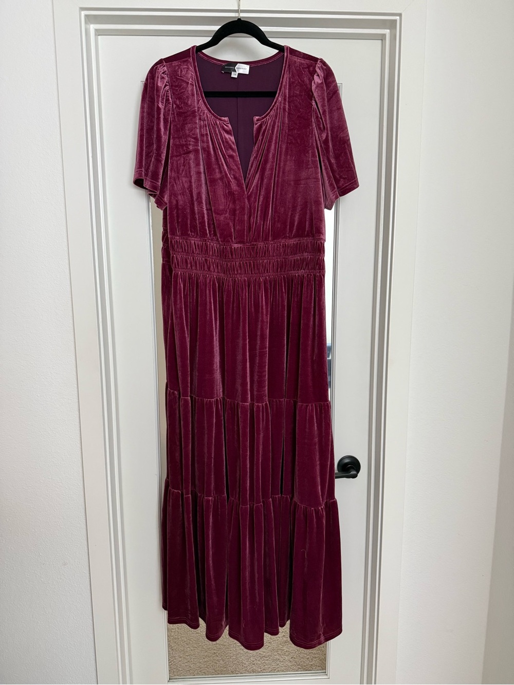 Piper & Scoot Velvet Tiered Maxi Dress in Berry